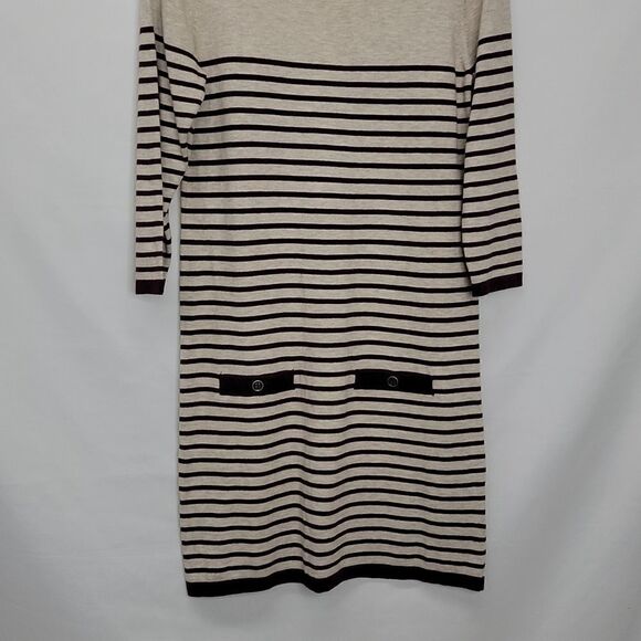 Banana Republic Women's Tunic Sweater  Gray Black Stripe 3/4 Sleeve Scoop Neck M - Picture 7 of 12